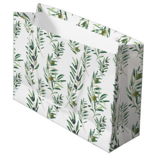 Watercolor French Country Chic Green Olive Pattern Large Gift Bag