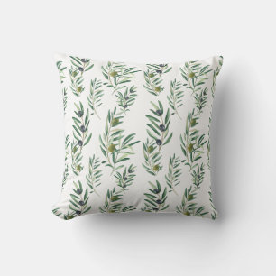 Watercolor French Country Chic Green Olive Pattern Throw Pillow