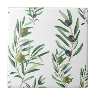Watercolor French Country Chic Green Olive Pattern Tile