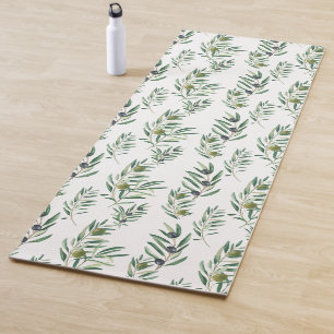 Watercolor French Country Chic Green Olive Pattern Yoga Mat