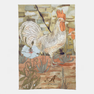 Watercolor French Country Colourful Rooster Kitchen Towel