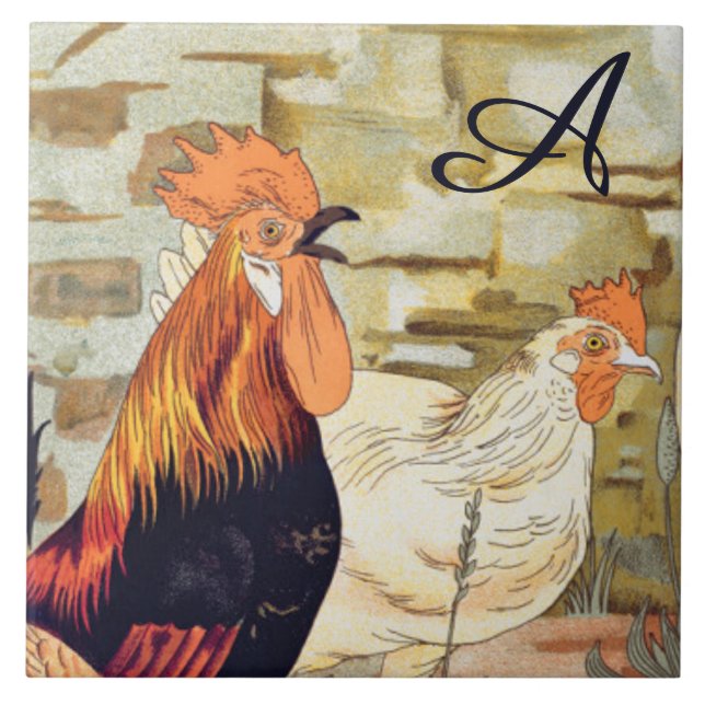Watercolor French Country Colourful Rooster  Tile (Front)