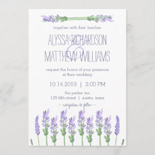 Watercolor French Lavender on White Wedding Invitation
