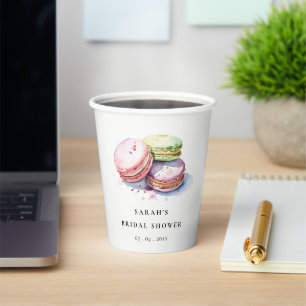 Watercolor French Macarons Bakery Bridal Shower Paper Cups