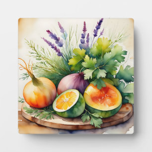 Watercolor Fresh Herbs Citrus Arrangement Plaque
