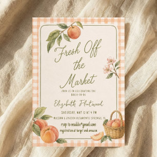 Watercolor Fresh Off the Market Peach Gingham Invitation
