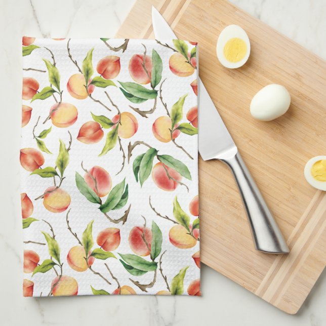 Watercolor Fresh Peach  Kitchen Towel (Quarter Fold)