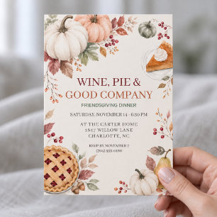 Watercolor Friendsgiving Dinner Pumpkin Pie Fall Invitation