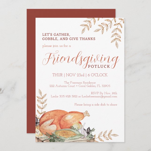 Watercolor Friendsgiving Potluck Invitation (Front/Back)