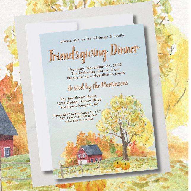 Watercolor Friendsgiving Thanksgiving Dinner Invitation (Creator Uploaded)