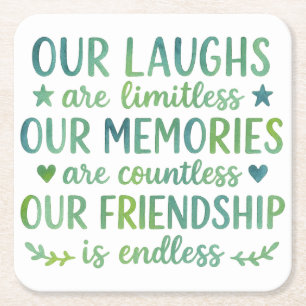 Watercolor Friendship Quote Square Paper Coaster
