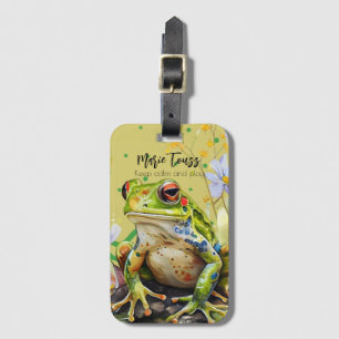 Watercolor Frog Funny Custom Text & Name Luggage Tag
