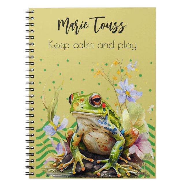 Watercolor Frog Funny Custom Text & Name Notebook (Front)