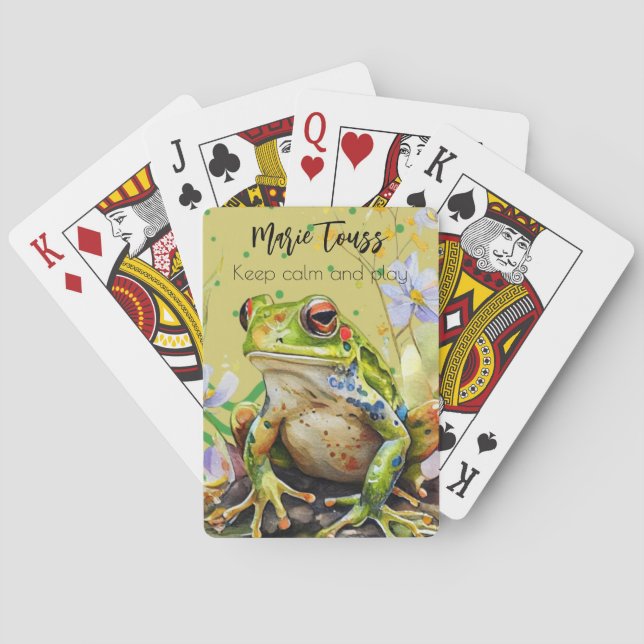 Watercolor Frog Funny Custom Text & Name Playing Cards (Back)