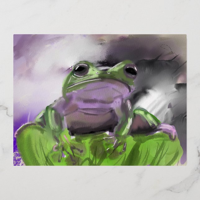 Watercolor Frog sketch, digital, fall theme Foil Holiday Postcard (Front)