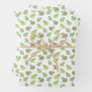 Watercolor Frogs Funny Whimsical Nature Art  Wrapping Paper Sheet