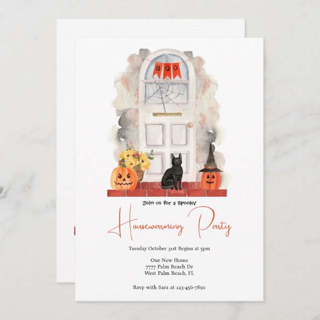 Watercolor Front door Halloween Housewarming  Invitation (Front/Back)