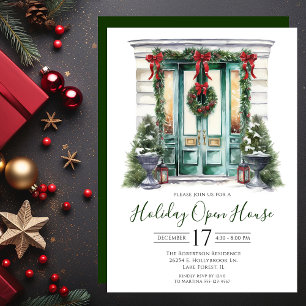 Watercolor Front Door Holiday Open House Invitation