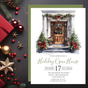 Watercolor Front Door Holiday Open House Invitation