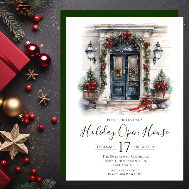 Watercolor Front Door Holiday Open House Invitation (Creator Uploaded)