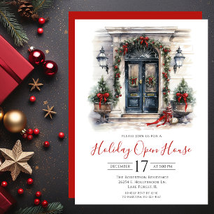 Watercolor Front Door Holiday Open House Invitation