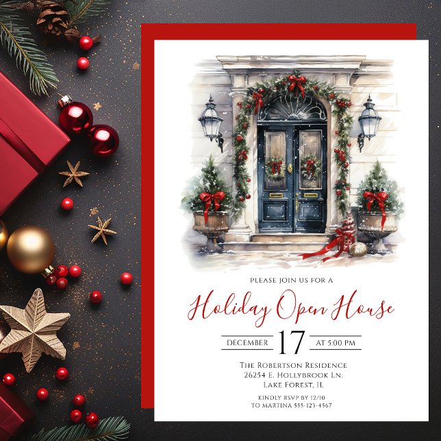 Watercolor Front Door Holiday Open House Invitation (Creator Uploaded)