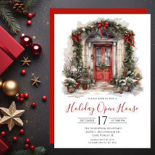 Watercolor Front Door Holiday Open House Invitation