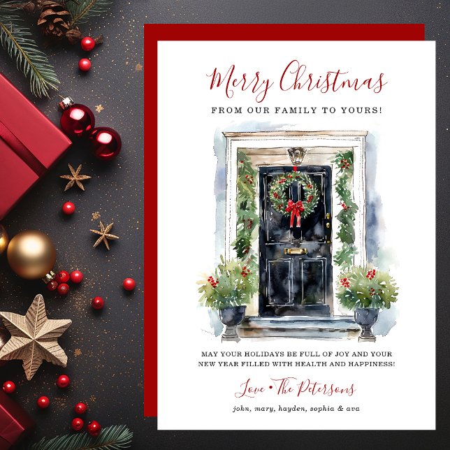 Watercolor Front Door Merry Christmas Holiday Card (Creator Uploaded)