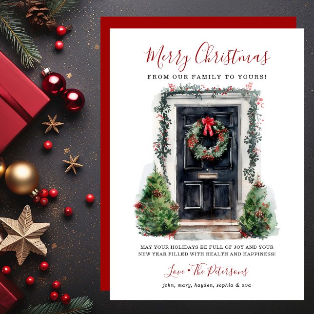 Watercolor Front Door Merry Christmas Holiday Card (Creator Uploaded)