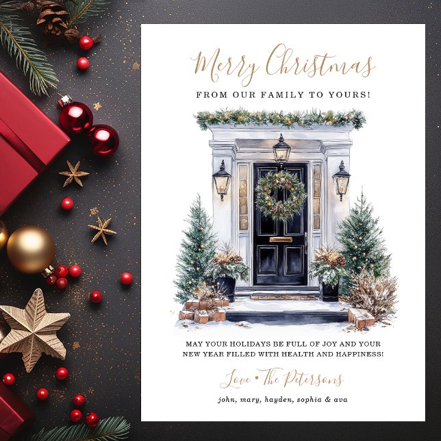 Watercolor Front Door Merry Christmas Holiday Card (Creator Uploaded)
