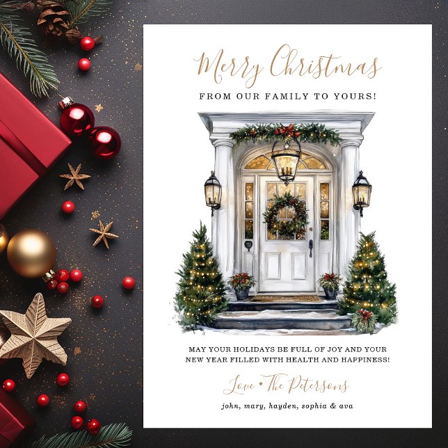 Watercolor Front Door Merry Christmas Holiday Card (Creator Uploaded)