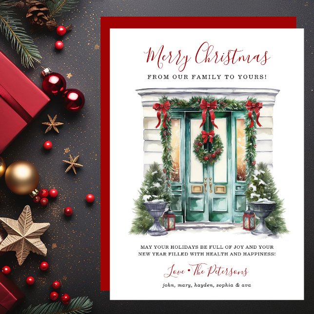 Watercolor Front Door Merry Christmas Holiday Card (Creator Uploaded)