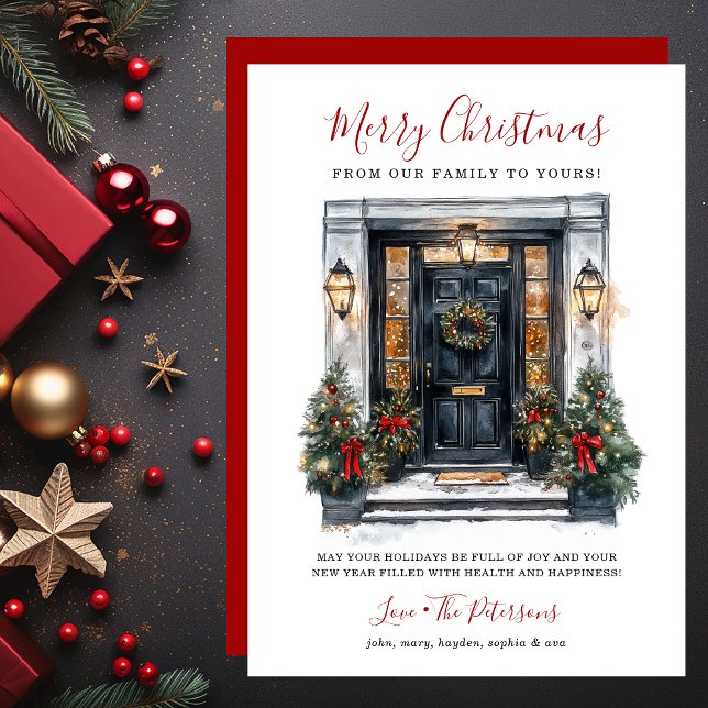 Watercolor Front Door Merry Christmas Holiday Card (Creator Uploaded)