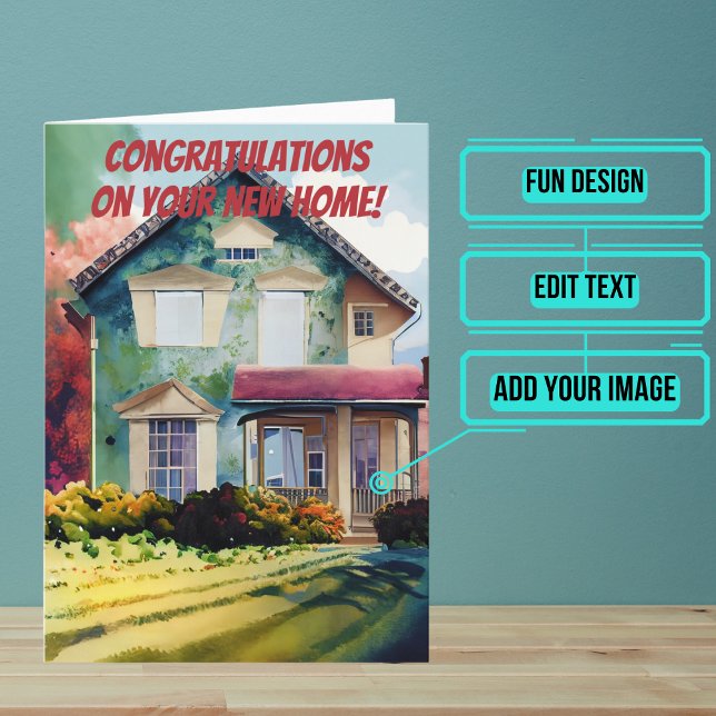 Watercolor Front of New Home Congratulations Card (Use this card to wish new homeowners congratulations in a unique and personalized way. )