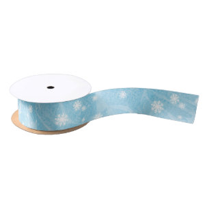 Watercolor Frost Snowflake Blue Ice Design Satin Ribbon