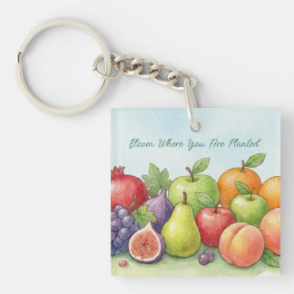 Watercolor Fruit Abundance, Tu Bishvat Background Keychain