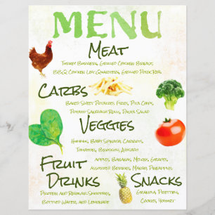 Watercolor Fruit and Veggie Menu