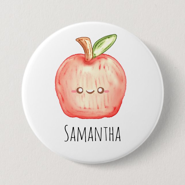  Watercolor Fruit Apple 3 Inch Round Button (Front)