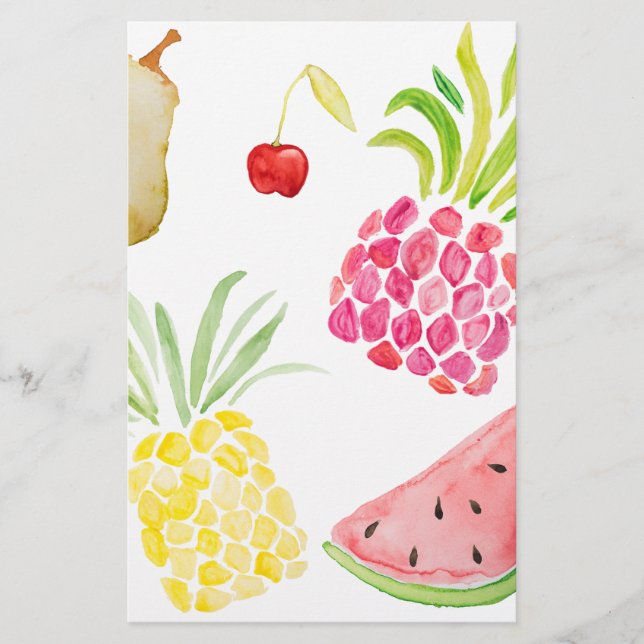 Watercolor fruit cherry pineapple watermelon stationery (Front)