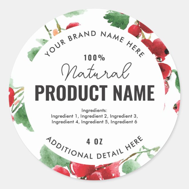 Watercolor fruit  Product Round Label (Front)