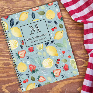 Watercolor Fruits Pattern Family Monogram Recipes Notebook