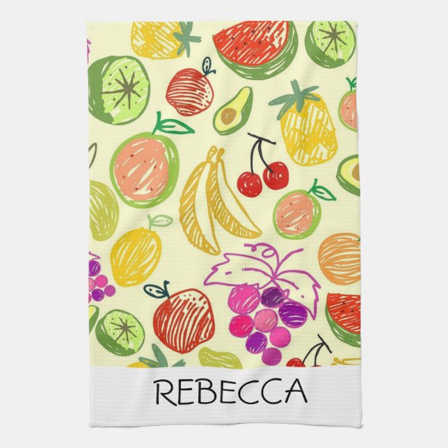 Watercolor Fruits Seamless Colourful Monogram Kitchen Towel (Vertical)