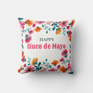 Watercolor Fuchsia Floral Cinco de Mayo Throw Pillow