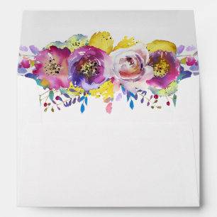 Watercolor Fuchsia Gold Floral for 5x7 Invitation Envelopes