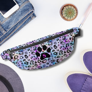 Watercolor Fuchsia Leopard Print Black Paw Cool Fanny Pack