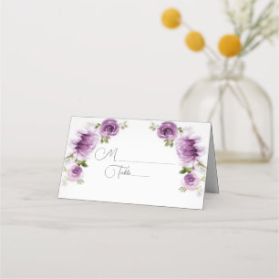 Watercolor Fuchsia Roses and Peonies Wedding Place Card