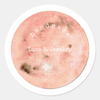 Watercolor Full Moon Peach Classic Round Sticker