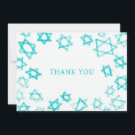 Watercolor Fun Aqua Star of David Bar Bat Mitzvah  Thank You Card<br><div class="desc">Perfect fun THANK YOU card to send after a bat mitzvah, bar mitzvah or other Jewish celebration! Hand made watercolor art for you on the front and blank back side! FULLY CUSTOMIZABLE! Click on “Personalize” above to edit the text. Click "edit using design tool" to adjust the fonts, colours and...</div>