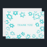 Watercolor Fun Aqua Star of David Bar Bat Mitzvah  Thank You Card<br><div class="desc">Perfect fun THANK YOU card to send after a bat mitzvah, bar mitzvah or other Jewish celebration! Hand made watercolor art for you on the front and blank back side! FULLY CUSTOMIZABLE! Click on “Personalize” above to edit the text. Click "edit using design tool" to adjust the fonts, colours and...</div>