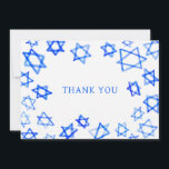 Watercolor Fun Blue Star of David Bar Bat Mitzvah  Thank You Card<br><div class="desc">Perfect fun THANK YOU card to send after a bat mitzvah, bar mitzvah or other Jewish celebration! Hand made watercolor art for you on the front and blank back side! FULLY CUSTOMIZABLE! Click on “Personalize” above to edit the text. Click "edit using design tool" to adjust the fonts, colours and...</div>